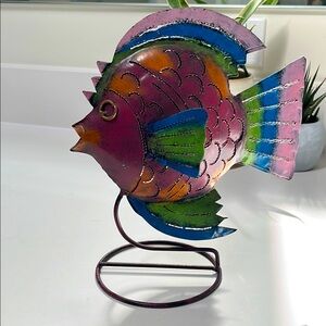 Colorful Metal Fish Sculpture Tropical Decor
